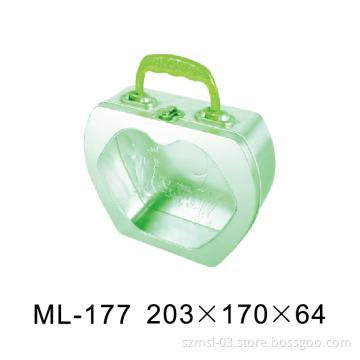 handle  tin box with heart window